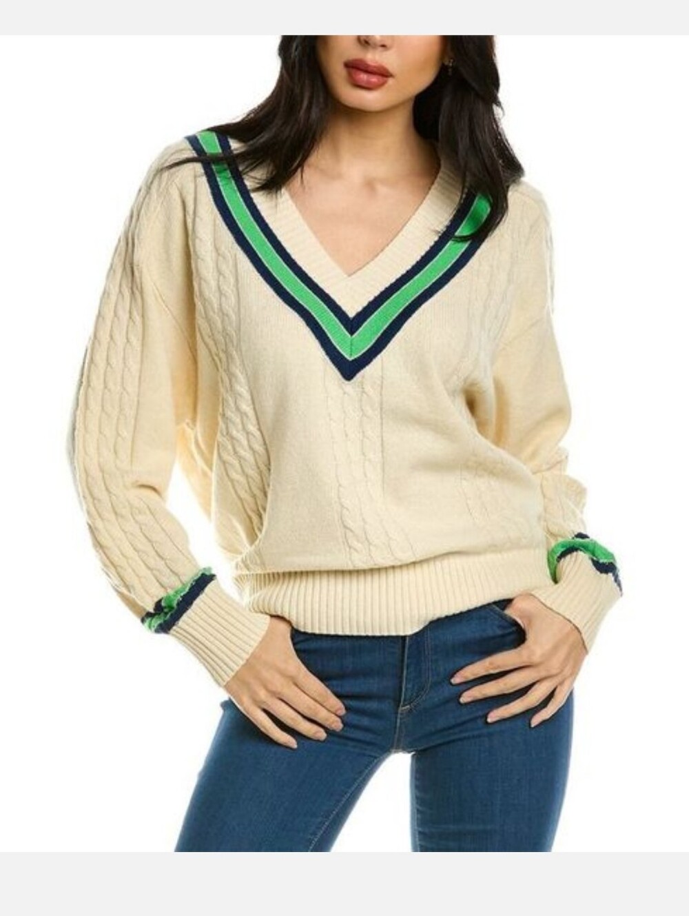 Rebecca Taylor V Neck Cable Knit Wool Blend Sweater Medium